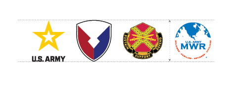 vertically aligned logos: Army, AMC, IMCOM and Family & MWR